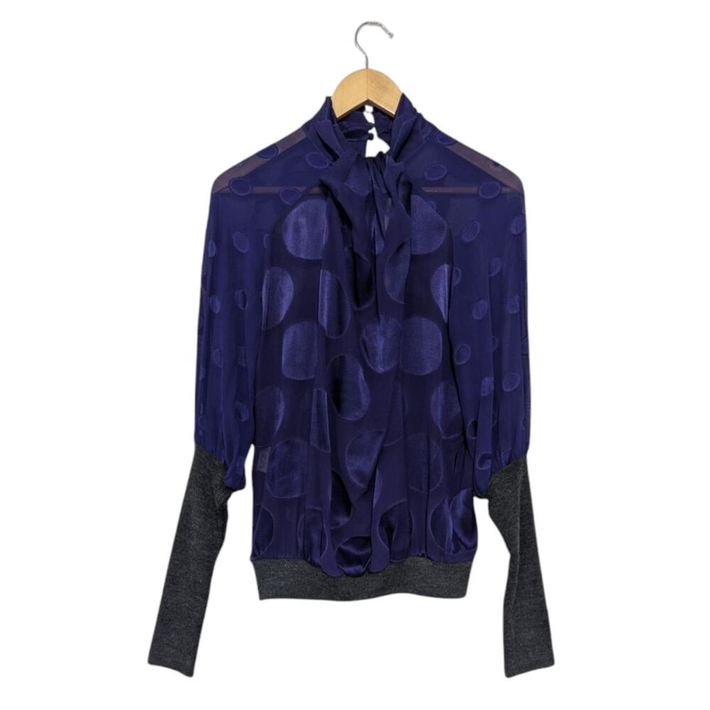 Y2K Love Moschino Sheer Embroidered Polka Dot Blouse Wool Preppy Workwear Office